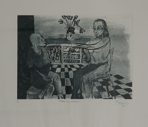 Click the image for a view of: Dumisani Mabaso. Marching orders. 2009. Etching. 448X393mm